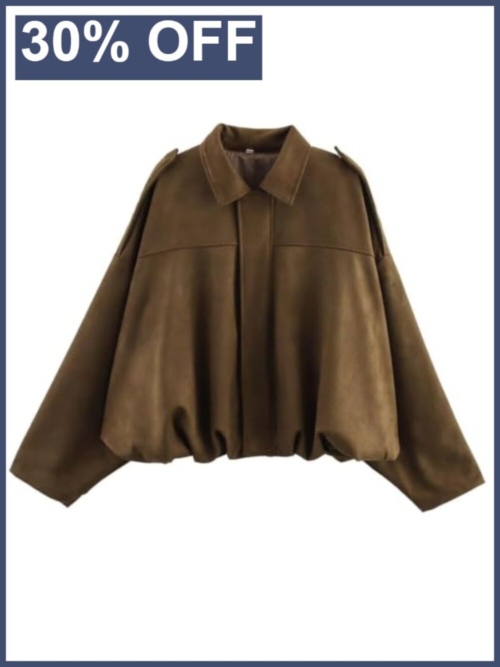Faux Suede Bomber Jacket Oversized Cropped Batwing Sleeve Aviator Coat